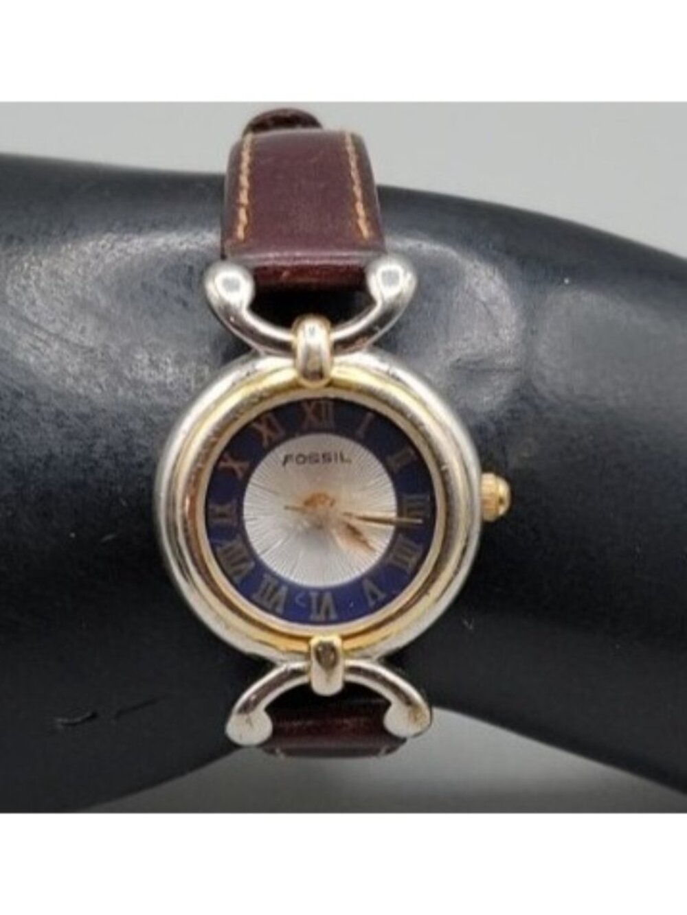 Vintage 1990s Fossil Prism Watch PC-9510 Two-Tone Blue Gold Roman Dial New Batte - Picture 10 of 16